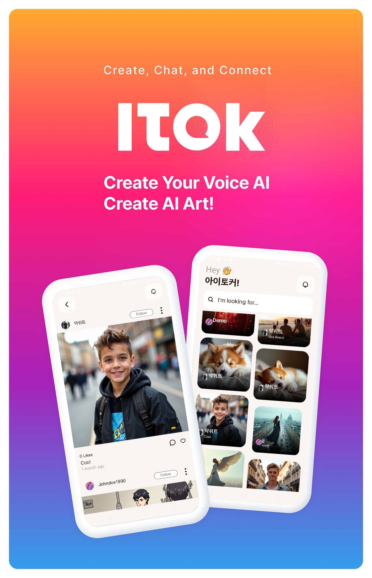 iTok, Create, Chat, connect, Create your voice AI, Create AI Art